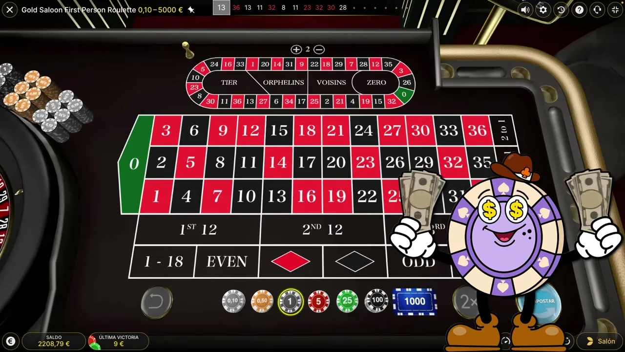 Progresión de fichas siguiendo un sistema de apuestas de ruleta
