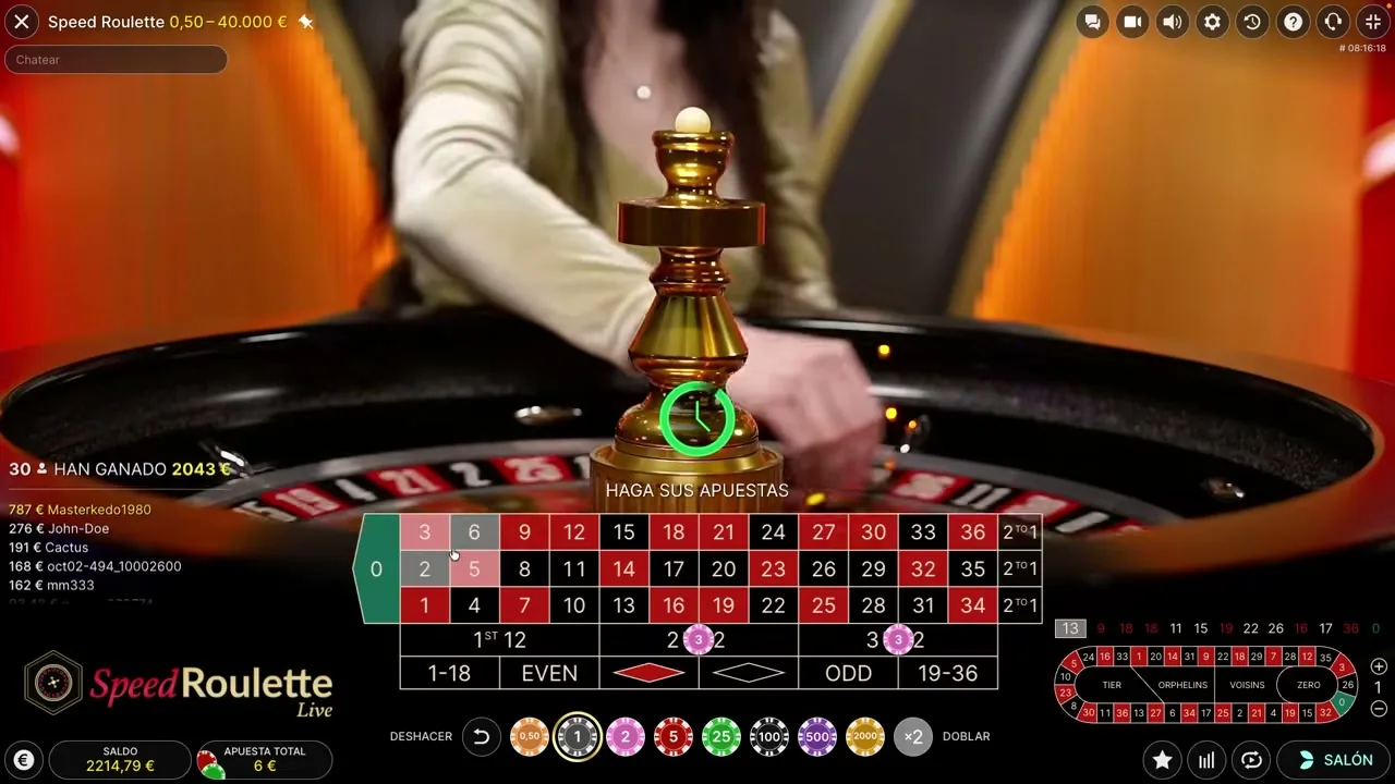 Jugador aplicando el sistema Paroli en la ruleta en vivo